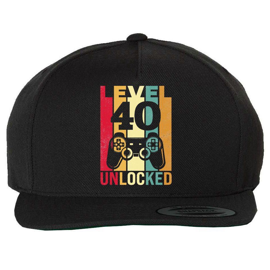 Funny Level 40 Unlocked Him BDay Turning 40th Birthday Wool Snapback Cap