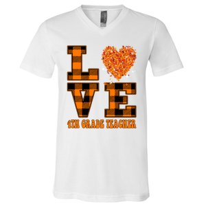 Fall Love 4th Grade Teacher Autumn 2024 V-Neck T-Shirt