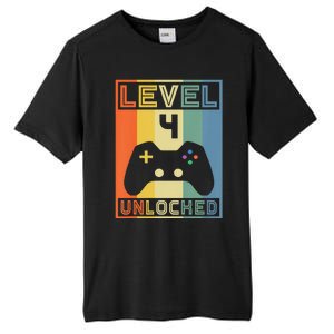 Funny Level 4 Unlocked Video Gamer 14th Birthday Gaming Gift Tall Fusion ChromaSoft Performance T-Shirt