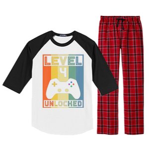 Funny Level 4 Unlocked Video Gamer 14th Birthday Gaming Gift Raglan Sleeve Pajama Set