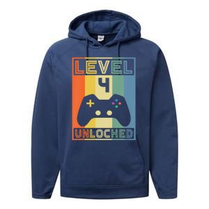 Funny Level 4 Unlocked Video Gamer 14th Birthday Gaming Gift Performance Fleece Hoodie