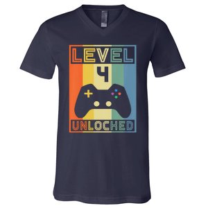 Funny Level 4 Unlocked Video Gamer 14th Birthday Gaming Gift V-Neck T-Shirt