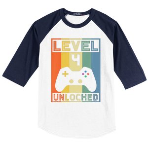 Funny Level 4 Unlocked Video Gamer 14th Birthday Gaming Gift Baseball Sleeve Shirt