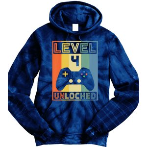 Funny Level 4 Unlocked Video Gamer 14th Birthday Gaming Gift Tie Dye Hoodie