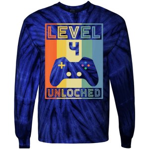 Funny Level 4 Unlocked Video Gamer 14th Birthday Gaming Gift Tie-Dye Long Sleeve Shirt