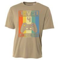 Funny Level 4 Unlocked Video Gamer 14th Birthday Gaming Gift Cooling Performance Crew T-Shirt