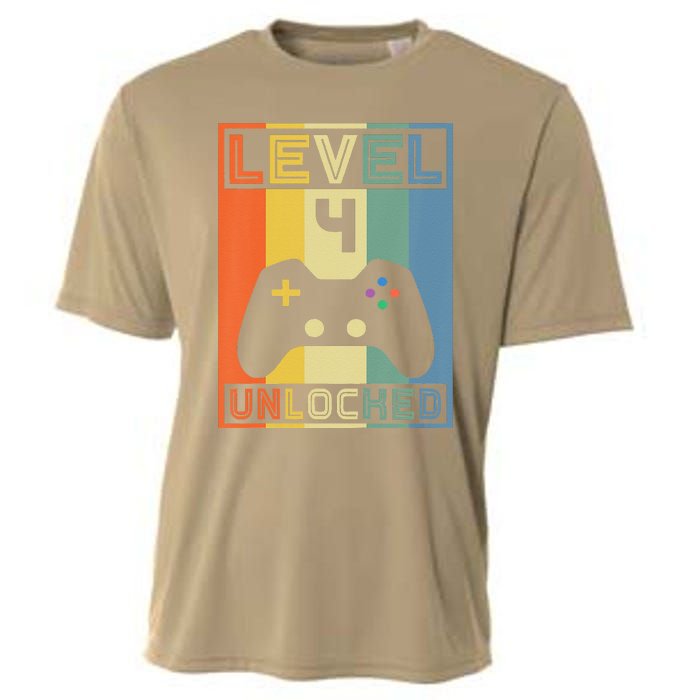 Funny Level 4 Unlocked Video Gamer 14th Birthday Gaming Gift Cooling Performance Crew T-Shirt