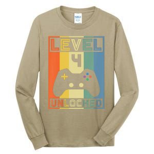 Funny Level 4 Unlocked Video Gamer 14th Birthday Gaming Gift Tall Long Sleeve T-Shirt