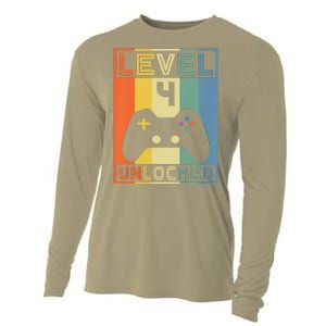 Funny Level 4 Unlocked Video Gamer 14th Birthday Gaming Gift Cooling Performance Long Sleeve Crew