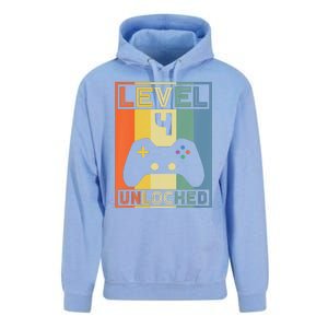 Funny Level 4 Unlocked Video Gamer 14th Birthday Gaming Gift Unisex Surf Hoodie