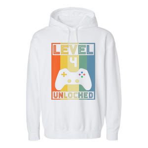 Funny Level 4 Unlocked Video Gamer 14th Birthday Gaming Gift Garment-Dyed Fleece Hoodie