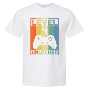 Funny Level 4 Unlocked Video Gamer 14th Birthday Gaming Gift Garment-Dyed Heavyweight T-Shirt