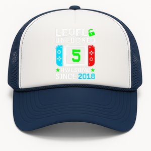 Funny Level 5 Unlocked 5th Birthday 5 Year Old Gift Gamer Trucker Hat