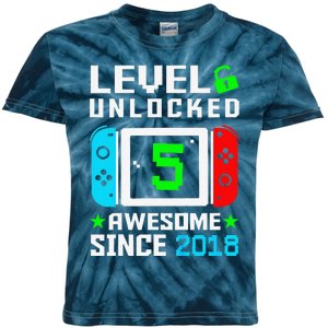 Funny Level 5 Unlocked 5th Birthday 5 Year Old Gift Gamer Kids Tie-Dye T-Shirt