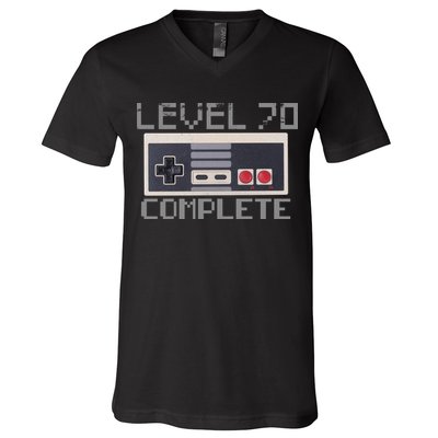 Funny Level 70 Complete Retro Gamer 70th Birthday 1 V-Neck T-Shirt