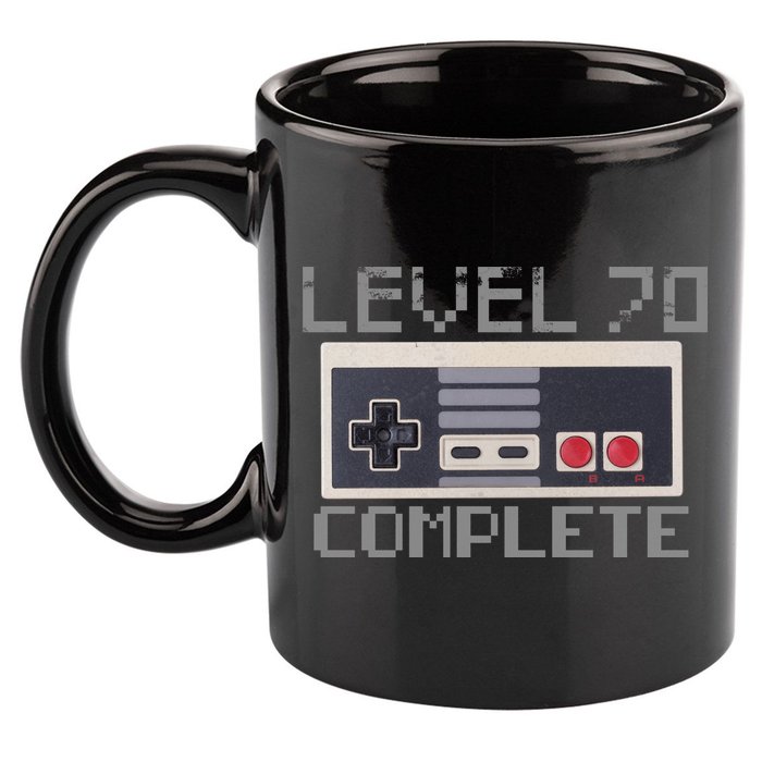 Funny Level 70 Complete Retro Gamer 70th Birthday 1 11oz C Handle Ceramic Mug
