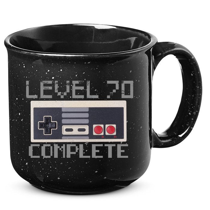 Funny Level 70 Complete Retro Gamer 70th Birthday 1 15oz Campfire Ceramic Mug