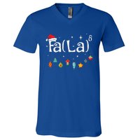 Fa La 8 Christmas Math Teacher Santa Hat Funny Xmas Holiday V-Neck T-Shirt