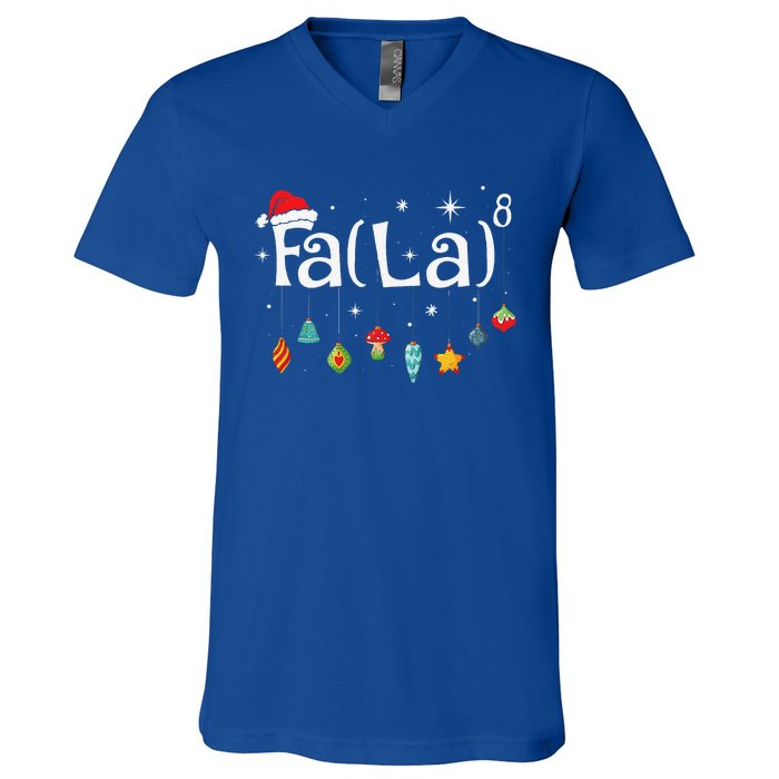 Fa La 8 Christmas Math Teacher Santa Hat Funny Xmas Holiday V-Neck T-Shirt