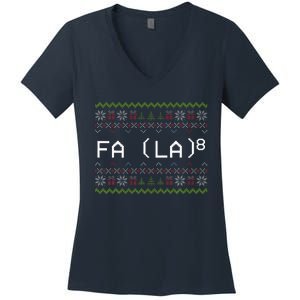 Fa La 8 Funny Christmas Santa Math Teacher Xmas Women's V-Neck T-Shirt