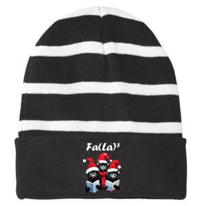 Fa La 8 Cats Singing Christmas Carols Cat Lover Striped Beanie with Solid Band