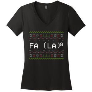 Fa La 8 Funny Christmas Santa Math Teacher Xmas Women's V-Neck T-Shirt