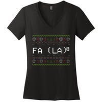 Fa La 8 Funny Christmas Santa Math Teacher Xmas Women's V-Neck T-Shirt