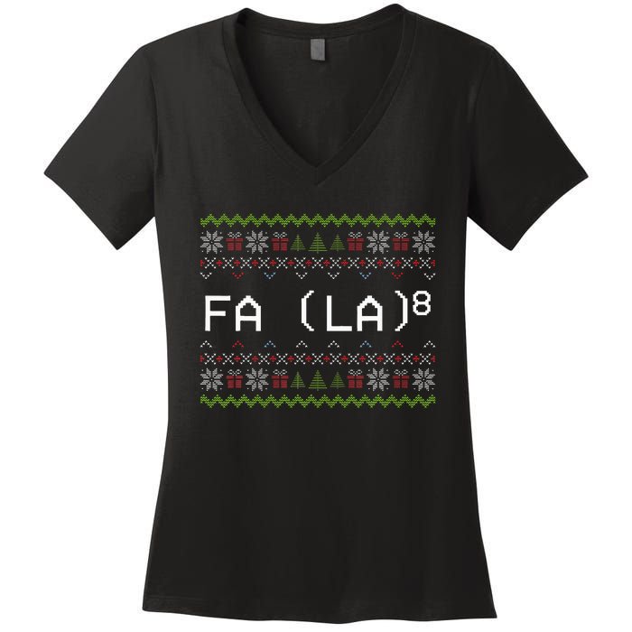 Fa La 8 Funny Christmas Santa Math Teacher Xmas Women's V-Neck T-Shirt