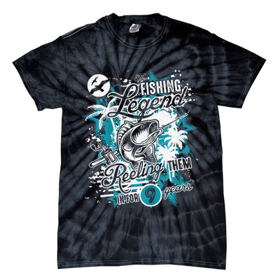 Fishing Legend 9th Birthday Fishing Tie-Dye T-Shirt