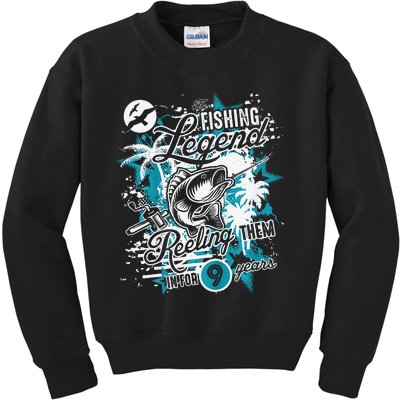 Fishing Legend 9th Birthday Fishing Kids Sweatshirt