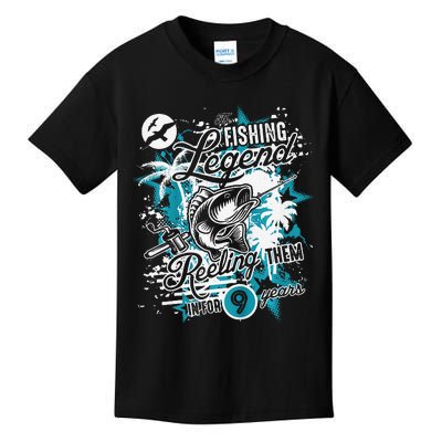 Fishing Legend 9th Birthday Fishing Kids T-Shirt