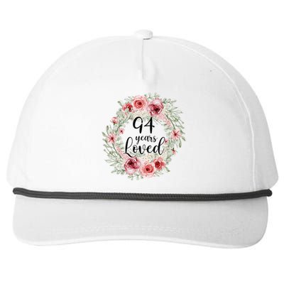 Floral Loved 94 Year Old 94th Birthday Gifts Mom Mothers Day Gift Snapback Five-Panel Rope Hat