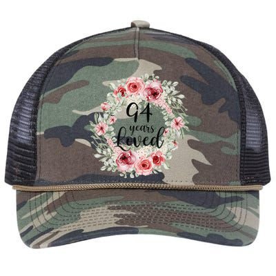 Floral Loved 94 Year Old 94th Birthday Gifts Mom Mothers Day Gift Retro Rope Trucker Hat Cap