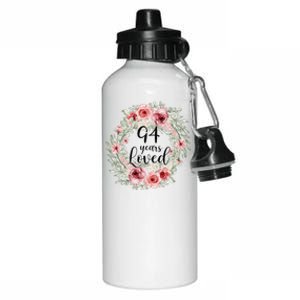 Floral Loved 94 Year Old 94th Birthday Gifts Mom Mothers Day Gift Aluminum Water Bottle