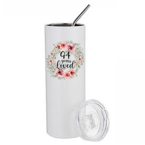 Floral Loved 94 Year Old 94th Birthday Gifts Mom Mothers Day Gift Stainless Steel Tumbler