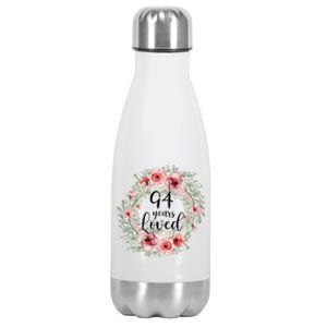 Floral Loved 94 Year Old 94th Birthday Gifts Mom Mothers Day Gift Stainless Steel Insulated Water Bottle