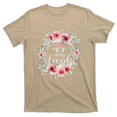 Floral Loved 94 Year Old 94th Birthday Gifts Mom Mothers Day T-Shirt