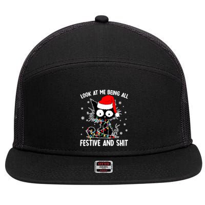 Funny Look At Me Being All Festive And Shits Cat Christmas 7 Panel Mesh Trucker Snapback Hat