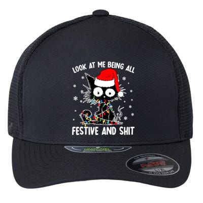 Funny Look At Me Being All Festive And Shits Cat Christmas Flexfit Unipanel Trucker Cap