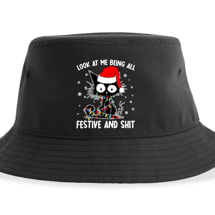 Funny Look At Me Being All Festive And Shits Cat Christmas Sustainable Bucket Hat