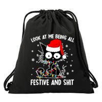 Funny Look At Me Being All Festive And Shits Cat Christmas Drawstring Bag