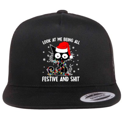 Funny Look At Me Being All Festive And Shits Cat Christmas Flatbill Hat