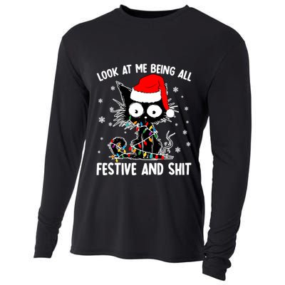 Funny Look At Me Being All Festive And Shits Cat Christmas Cooling Performance Long Sleeve Crew