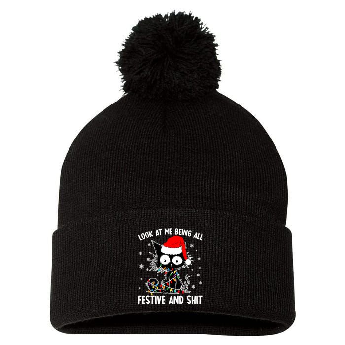 Funny Look At Me Being All Festive And Shits Cat Christmas Pom Pom 12in Knit Beanie
