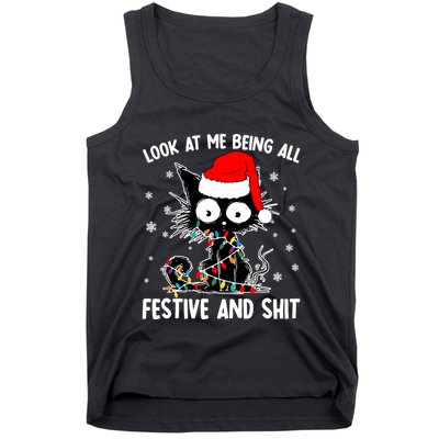 Funny Look At Me Being All Festive And Shits Cat Christmas Tank Top