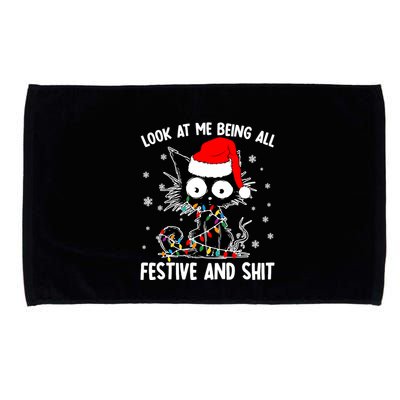 Funny Look At Me Being All Festive And Shits Cat Christmas Microfiber Hand Towel