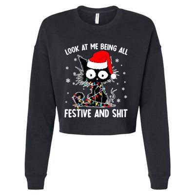 Funny Look At Me Being All Festive And Shits Cat Christmas Cropped Pullover Crew