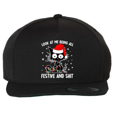 Funny Look At Me Being All Festive And Shits Cat Christmas Wool Snapback Cap
