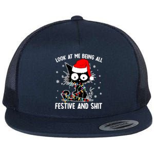 Funny Look At Me Being All Festive And Shits Cat Christmas Flat Bill Trucker Hat