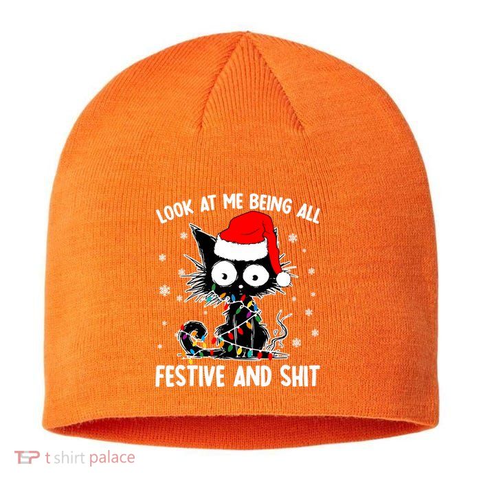 Funny Look At Me Being All Festive And Shits Cat Christmas Sustainable Beanie